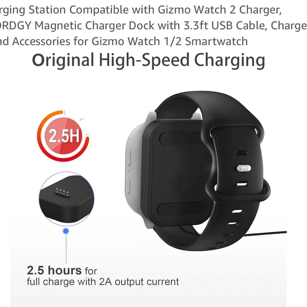 Smartwatch Charging Stand and Dock - Black Compatible with Verizon Gizmo Watch